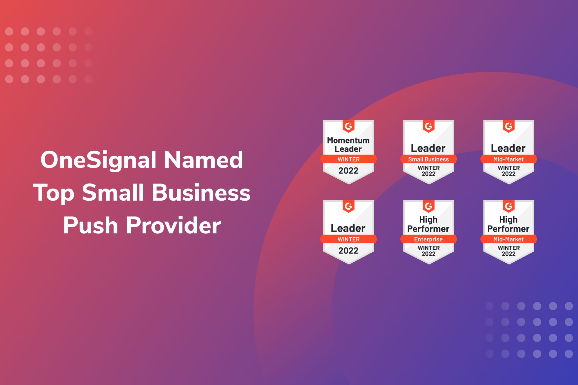 G2 Winter 2022 Grid® Reports Name OneSignal Top Small Business Push Provider